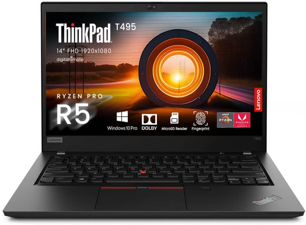 Lenovo Thinkpad T495 AMD Ryzen 5 PRO 14" HD Display Gaming Laptop Windows 11 With MS Office 2021 (Renewed)